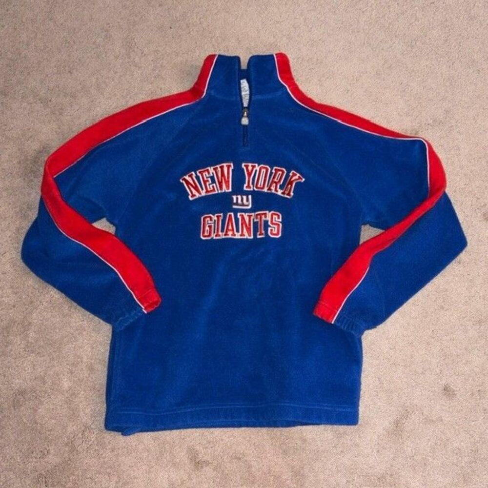 Vintage New York Giants Jacket Youth Large Blue Red Fleece 1/4 Zip Reebok